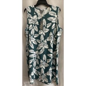 Natural Reflections  XL Everyday Knit Tank Dress Hydro Print White Green Cotton
